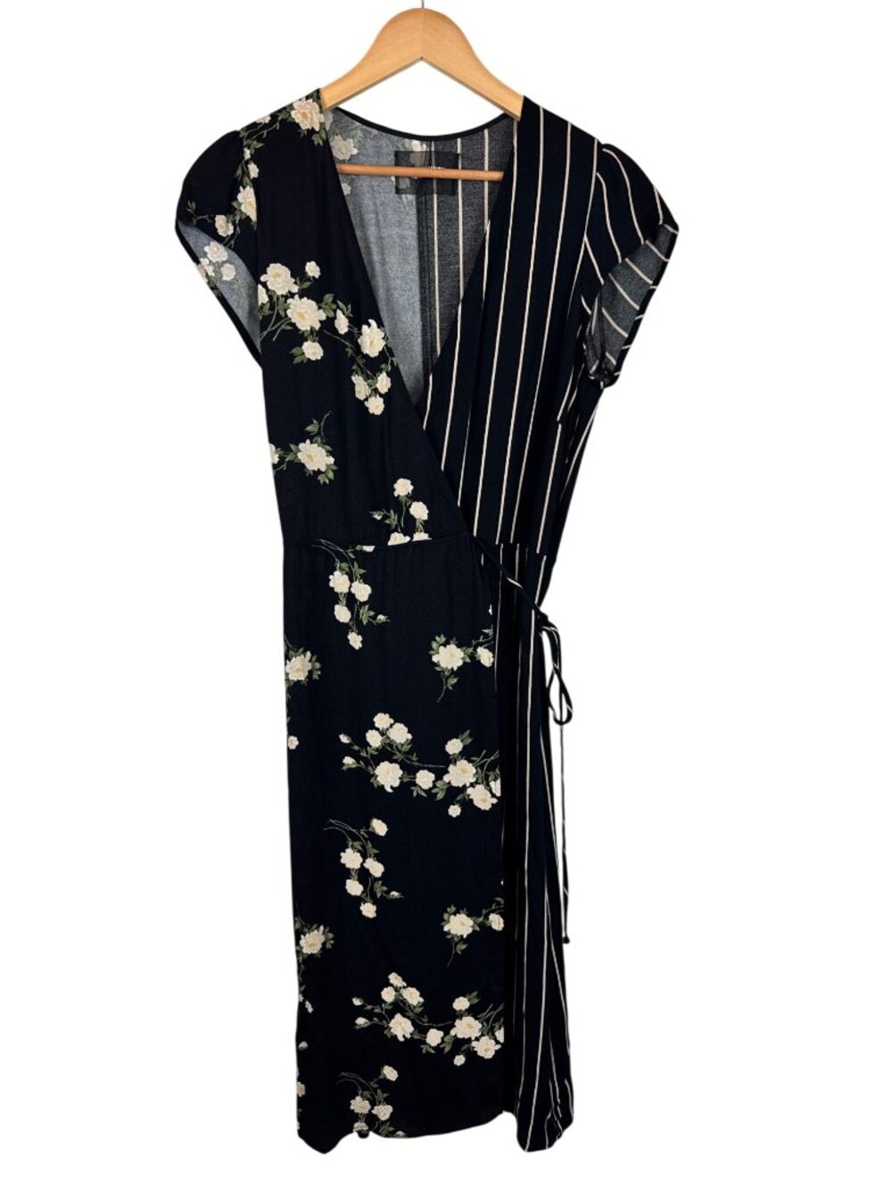 Reformation Black Floral & Stripe Wrap Maxi Dress